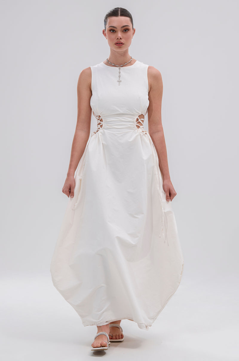 ALINA LACE UP DETAIL MAXI DRESS IN WHITE