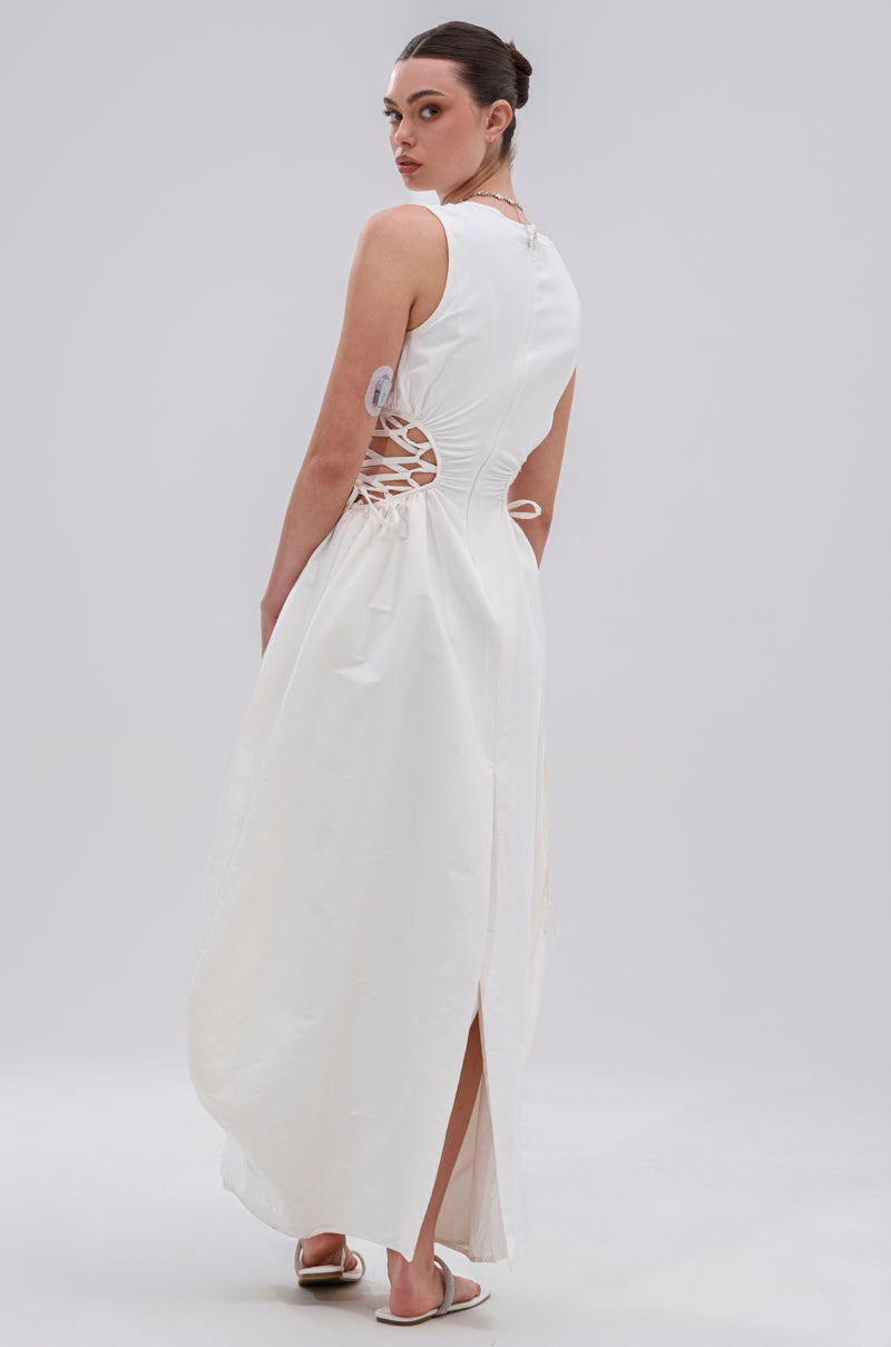 ALINA LACE UP DETAIL MAXI DRESS IN WHITE