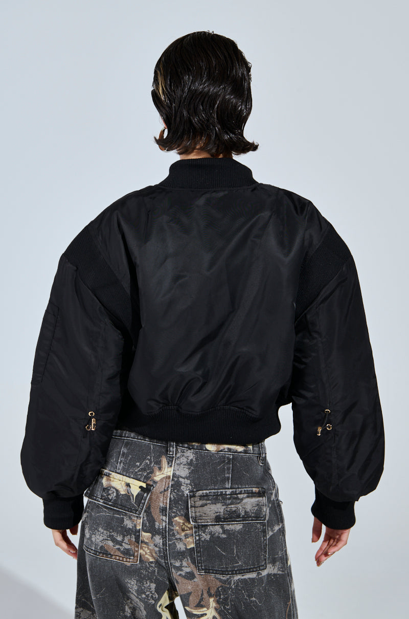 LUCKY ME ASYMMETRICAL BOMBER IN BLACK