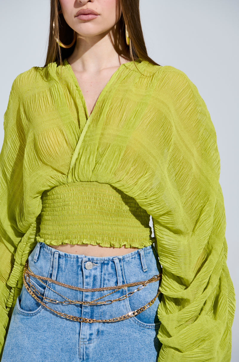 ALL THE BUZZ DEEP V LONG SLEEVE BLOUSE