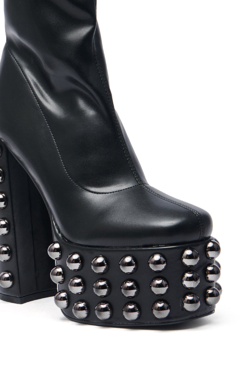 AZALEA WANG AKITO BLACK GUN METAL STUDDED PLATFORM BOOTIE