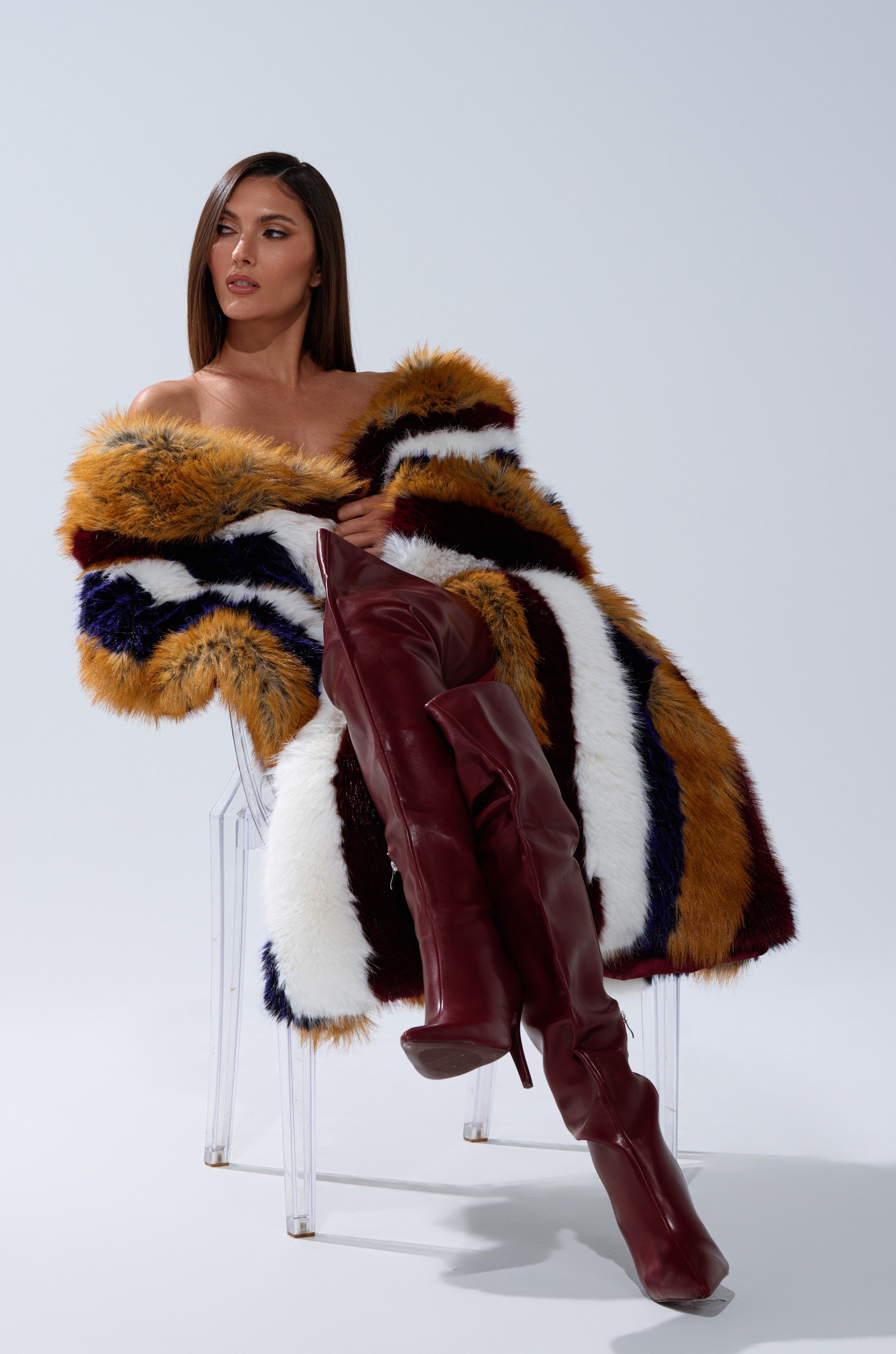 ALAIA STRIPED FAUX FUR