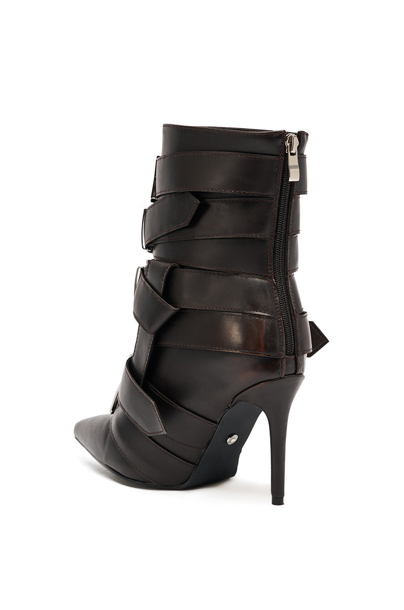 AZALEA WANG ALCETAS CHOCOLATE STILETTO BOOTIE WITH BUCKLES
