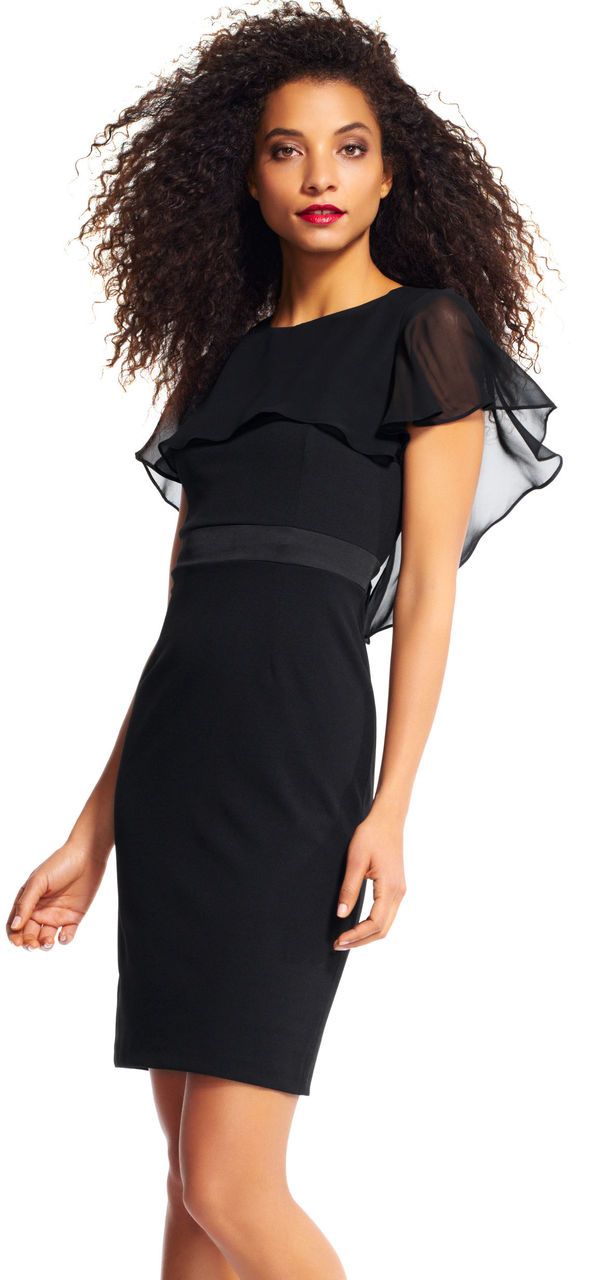 Adrianna Papell - Jewel Neck Cape Sleeve Fitted Dress AP1D100542SC