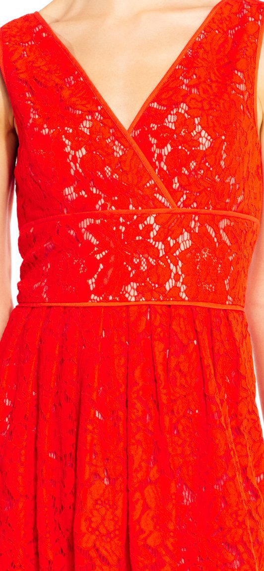 Adrianna Papell - Sleeveless V Neck Lace A-line Dress AP1D101098SC