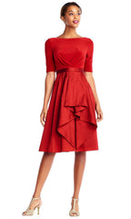 Adrianna Papell - AP1D101549SC Bateau Neck Knee Length Dress