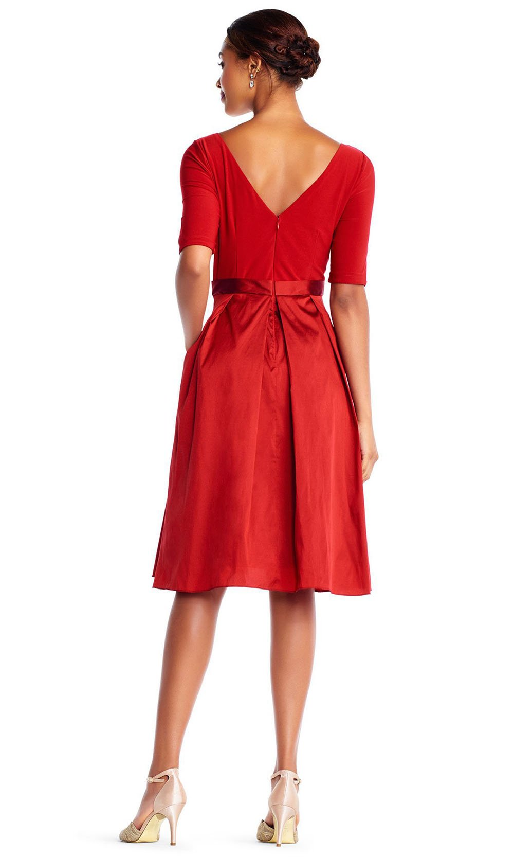 Adrianna Papell - AP1D101549SC Bateau Neck Knee Length Dress