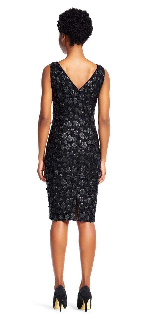 Adrianna Papell - Cap Sleeve Faux Leather Appliqued Dress AP1E200023SC