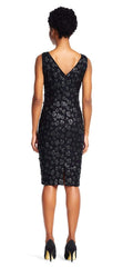Adrianna Papell - Cap Sleeve Faux Leather Appliqued Dress AP1E200023SC