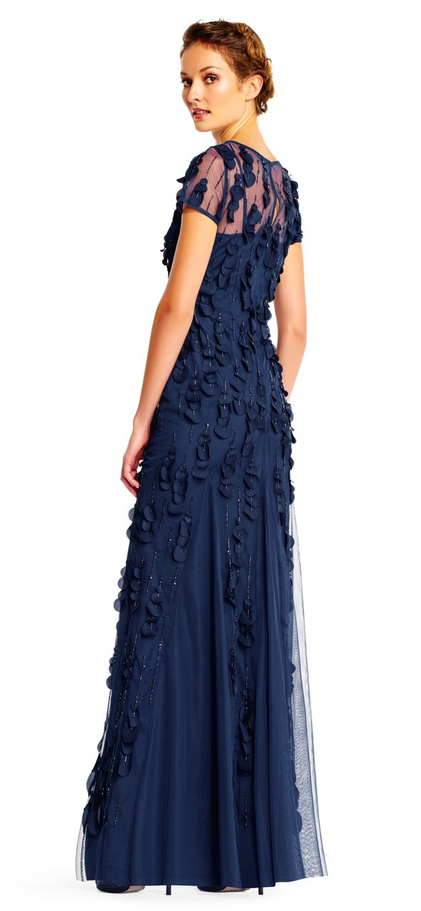 Adrianna Papell - Short Sleeve Petal Applique Long Dress AP1E200980SC