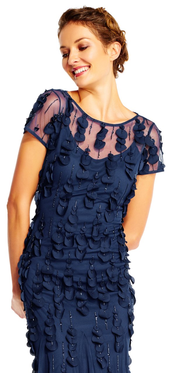 Adrianna Papell - Short Sleeve Petal Applique Long Dress AP1E200980SC