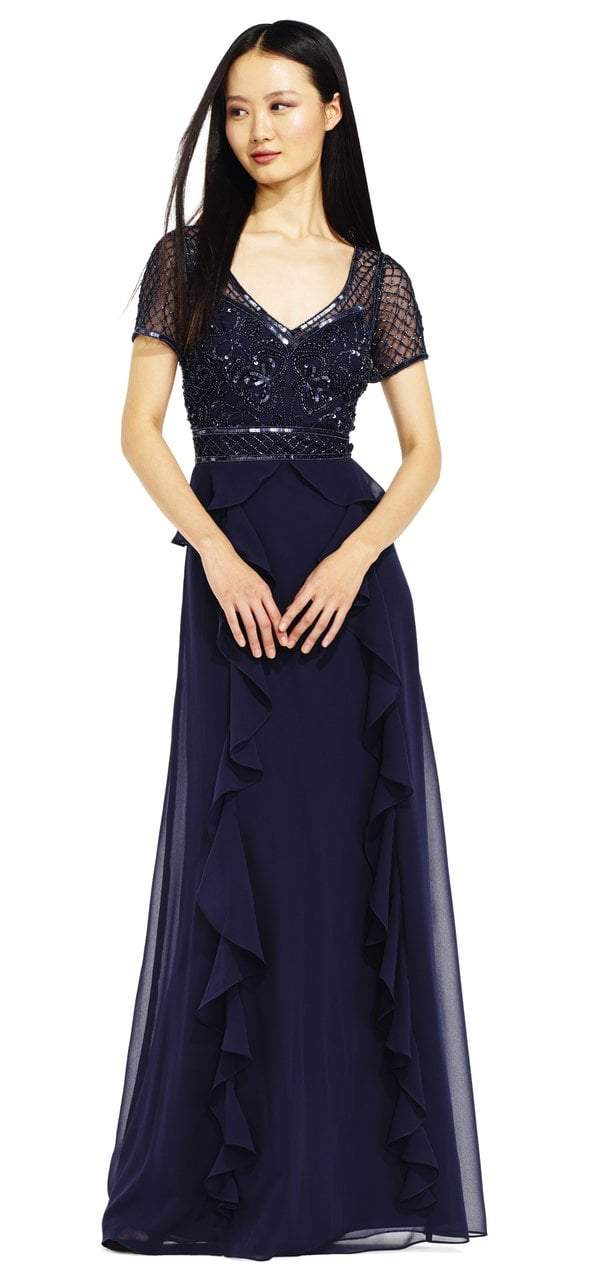 Adrianna Papell - Lace Embellished Ruffled Long Dress AP1E201086SC