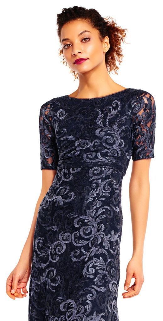 Adrianna Papell - AP1E201418SC Sequined Lace Bateau Sheath Dress