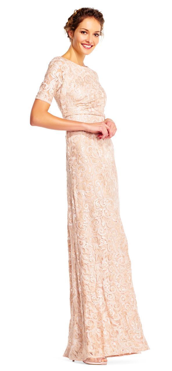Adrianna Papell - AP1E201418SC Sequined Lace Bateau Sheath Dress