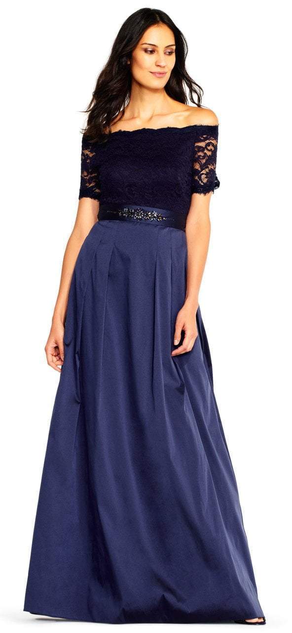 Adrianna Papell - AP1E201965SC - Off Shoulder Lace Bodice A-Line Dress