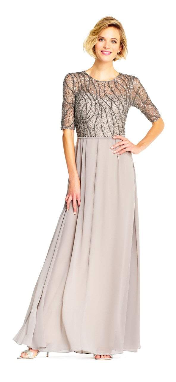 Adrianna Papell - Jewel Bedazzled Pleated A-line Dress AP1E202210SC