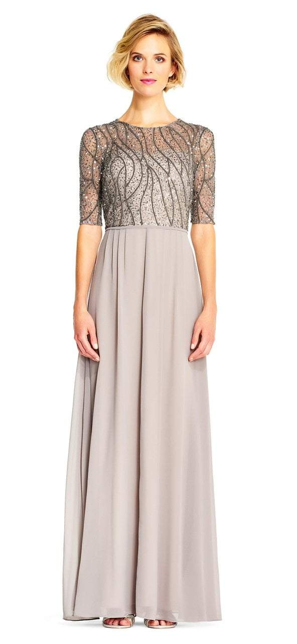 Adrianna Papell - Jewel Bedazzled Pleated A-line Dress AP1E202210SC