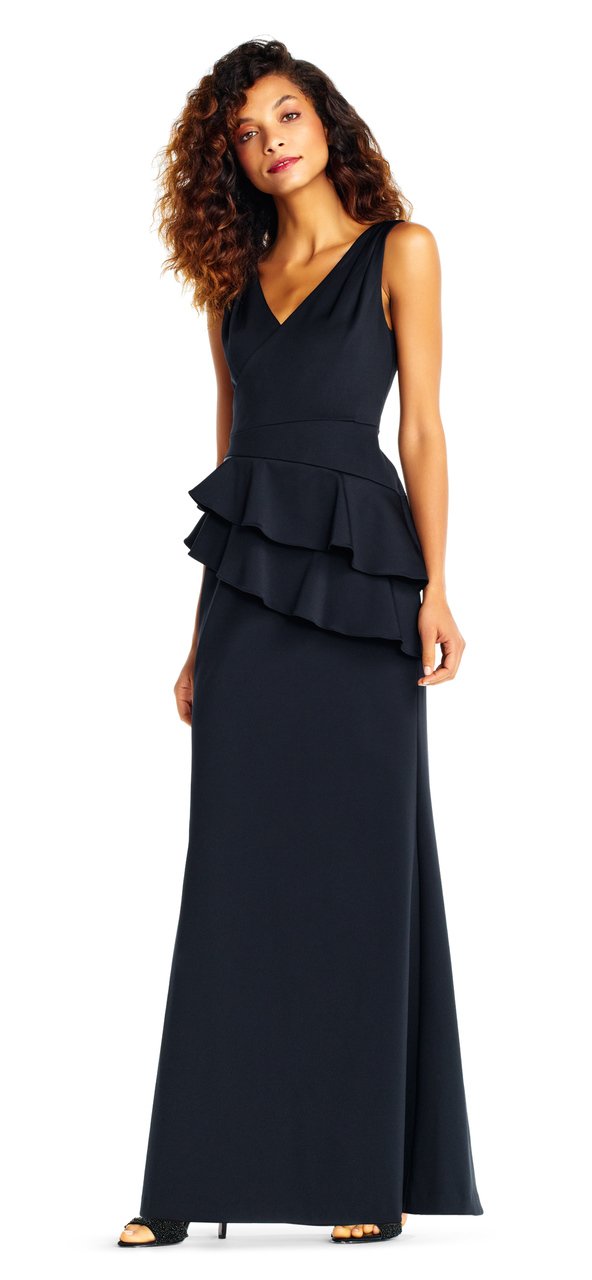 Adrianna Papell - V Neck Fitted Ruffled Long Dress AP1E202233SC