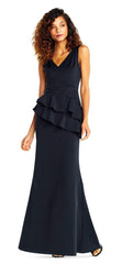 Adrianna Papell - V Neck Fitted Ruffled Long Dress AP1E202233SC