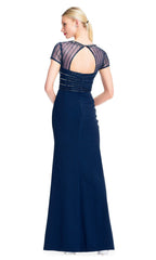 Adrianna Papell - Sheer Short Sleeves Beaded Sequin Long Gown AP1E203646SC