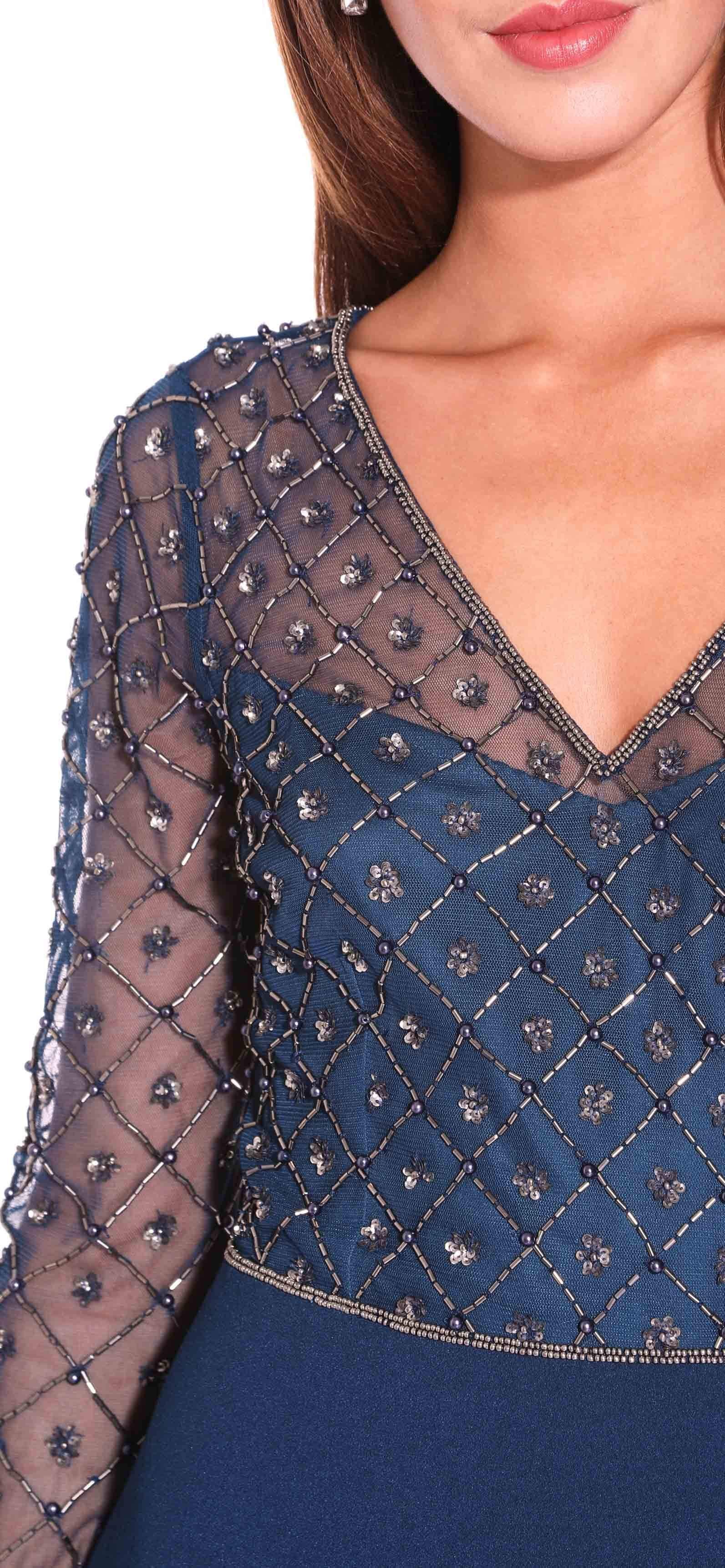 Adrianna Papell - AP1E203730SC V-Neck Lattice Ornate Gown