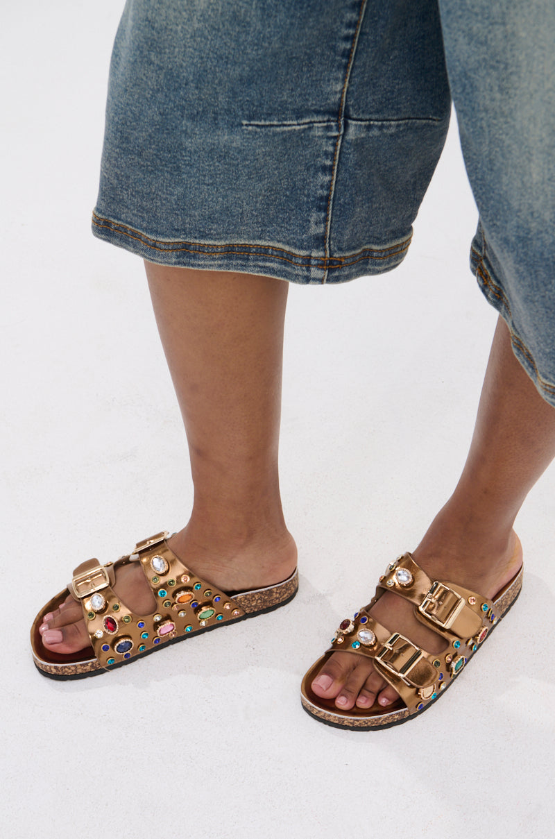AKIRA BAYLEAVES BRONZE SLIP ON FLAT SANDAL