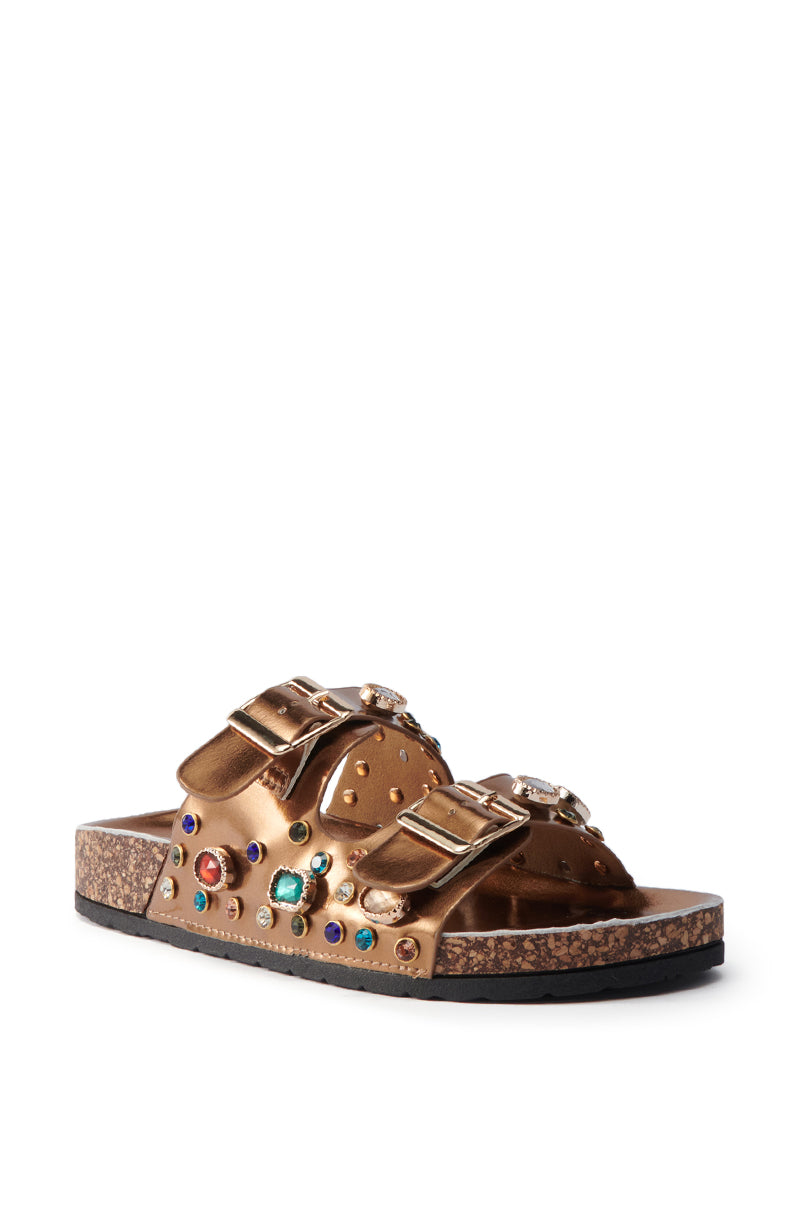 AKIRA BAYLEAVES BRONZE SLIP ON FLAT SANDAL