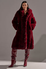 BERLIN HOODED FAUX FUR IN BURGUNDY