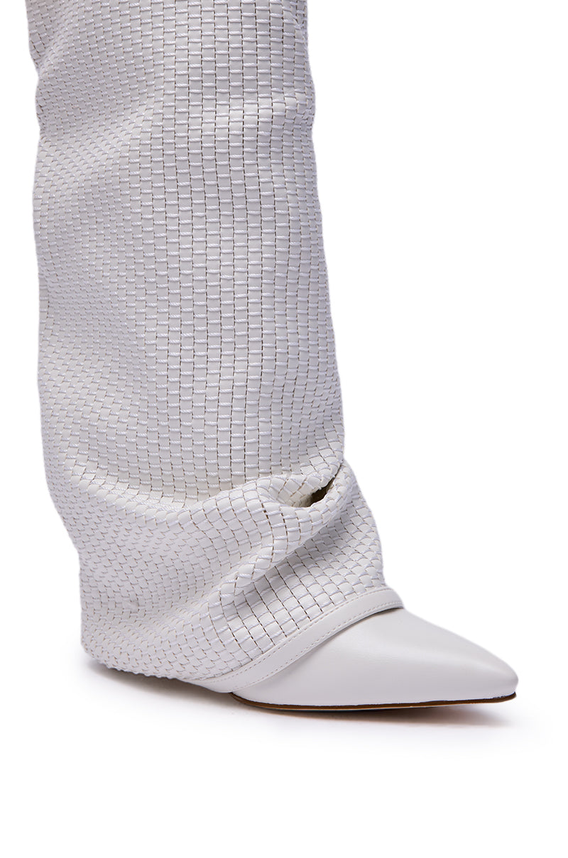AZALEA WANG BRETANGE WOVEN PU FOLD OVER BOOT IN WHITE