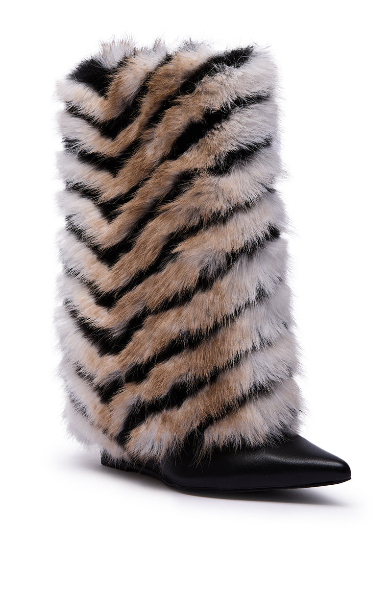 AZALEA WANG BRIENNE BLACK FUR HIDDEN WEDGE BOOTIE