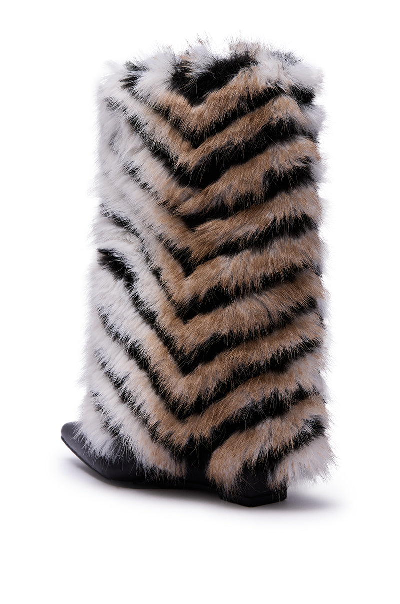 AZALEA WANG BRIENNE BLACK FUR HIDDEN WEDGE BOOTIE