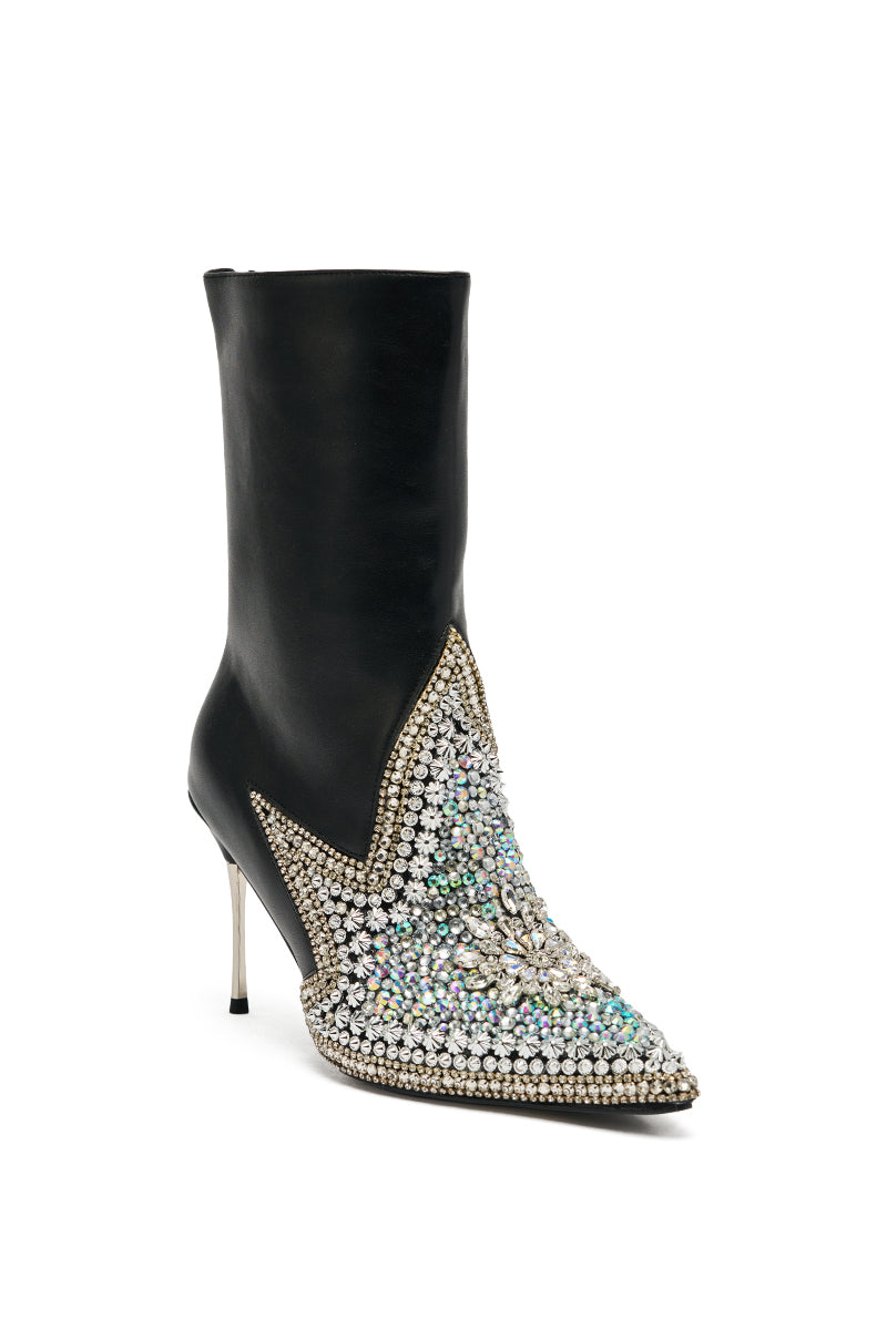 AZALEA WANG CLINEQ EMBELLISHED RHINESTONE STILETTO BOOTIE