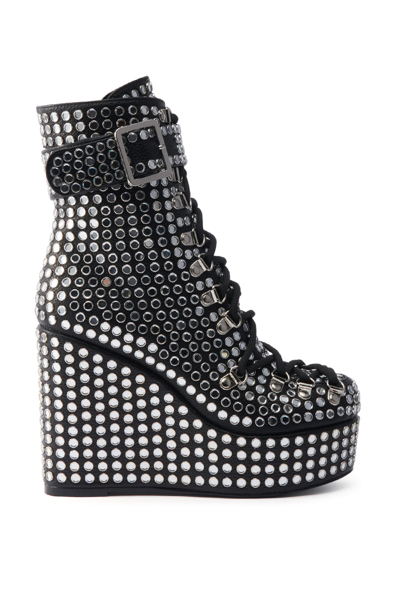 AZALEA WANG FERDY BLACK PLATFORM EMBELLISHED BOOTIE