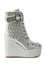 AZALEA WANG FERDY WHITE PLATFORM EMBELLISHED BOOTIE