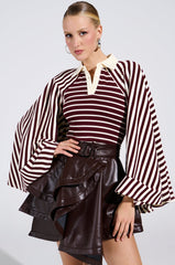 ALMA STRIPE COLLARED BODYSUIT