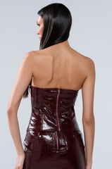 IM YOUR WEAKNESS FAUX LEATHER CORSET WITH FUR