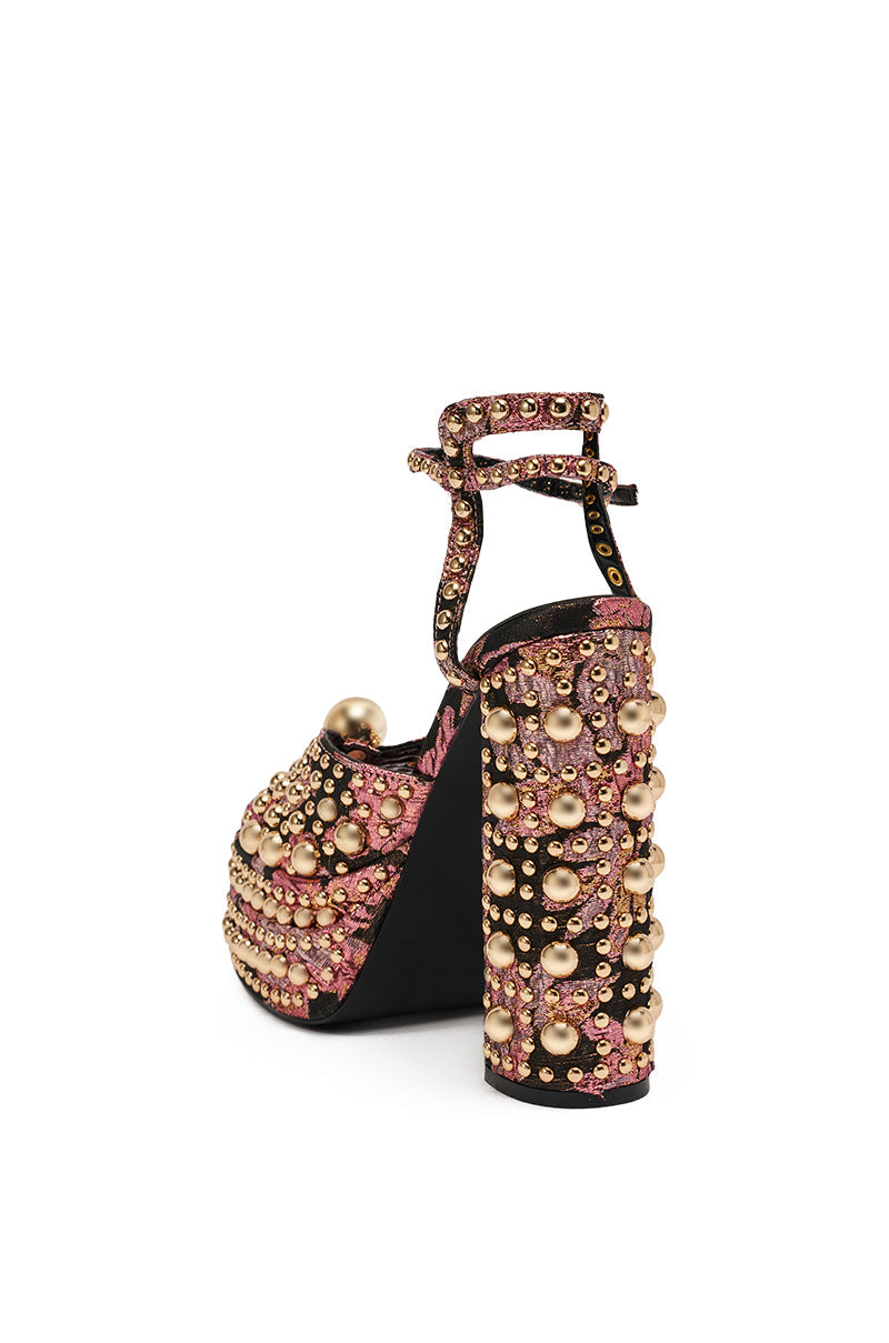 AKIRA HANNESS BLACK MULTI BROCADE EMBELLISHED CHUNKY SANDAL