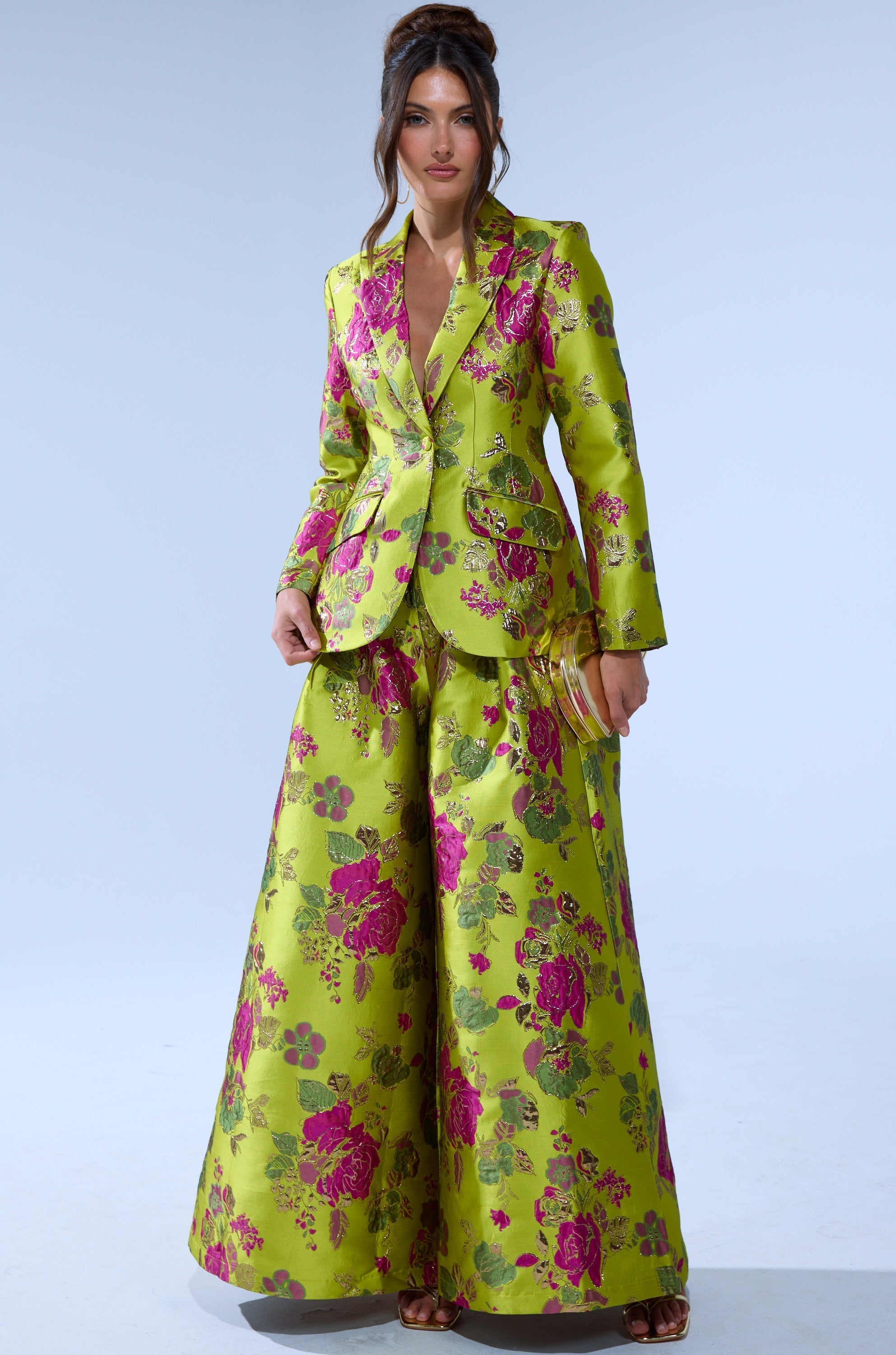 BUY MYSELF FLOWERS BROCADE BLAZER IN LIME
