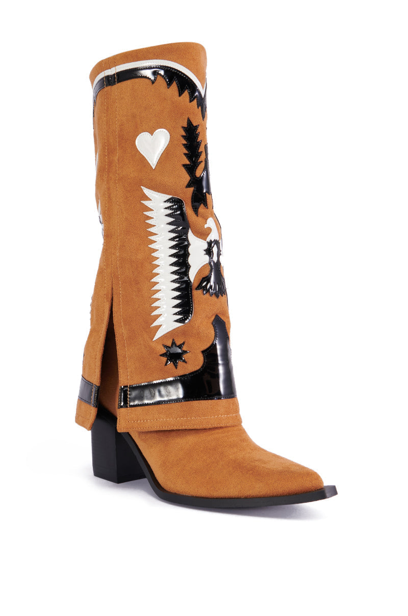 AZALEA WANG HIKARU BROWN FAUX SUEDE WESTERN BOOT