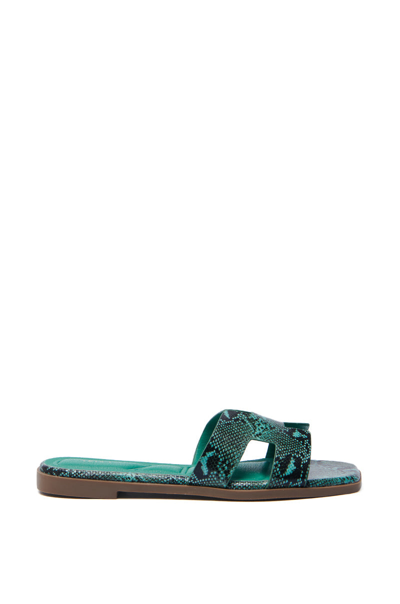AKIRA  HOWDY GREEN SNAKE SLIP ON SANDAL