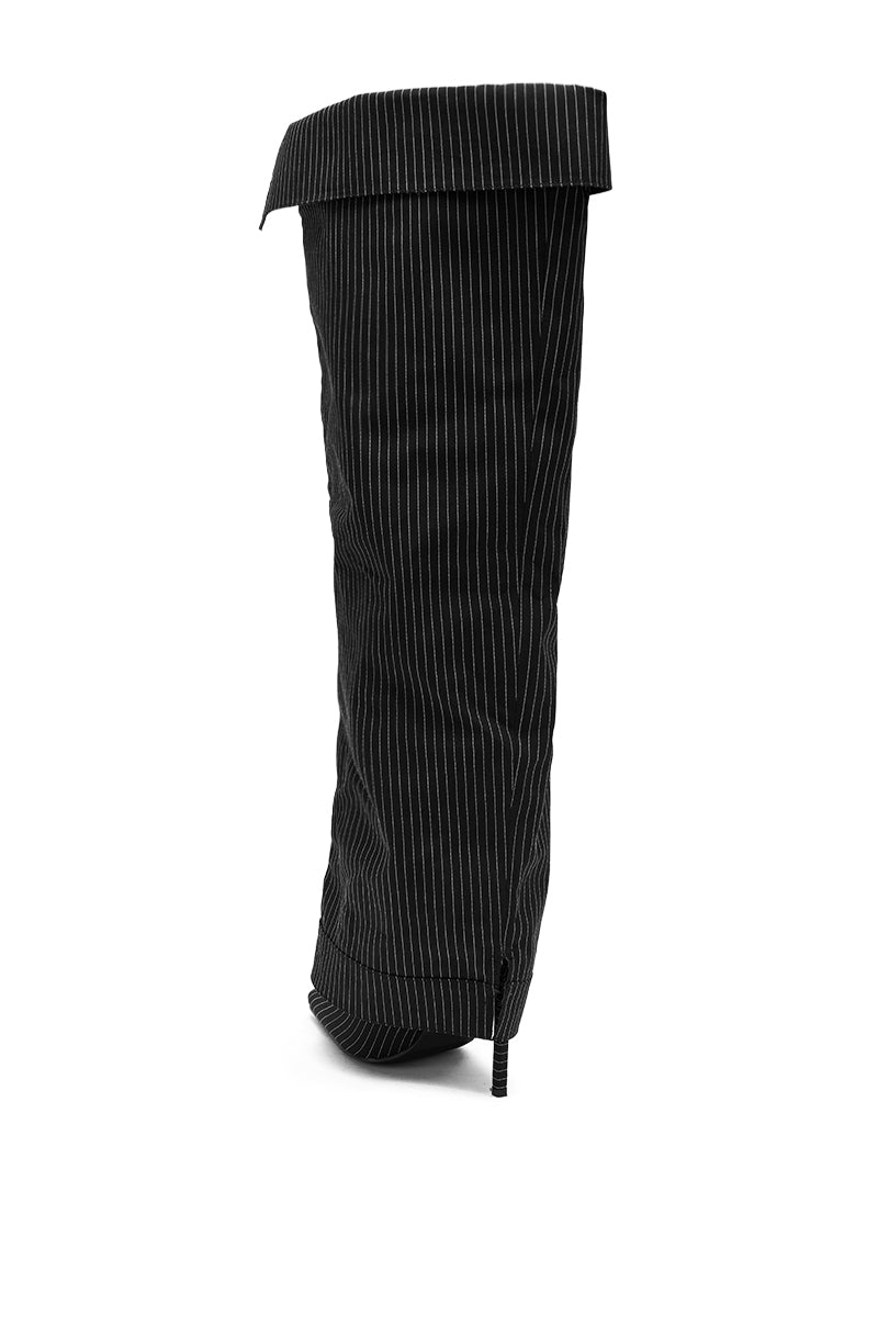 AZALEA WANG IMRI BLACK SHIRTING STRIPED STILETTO BOOT