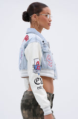 OFF CAMPUS DENIM CROP BOMBER