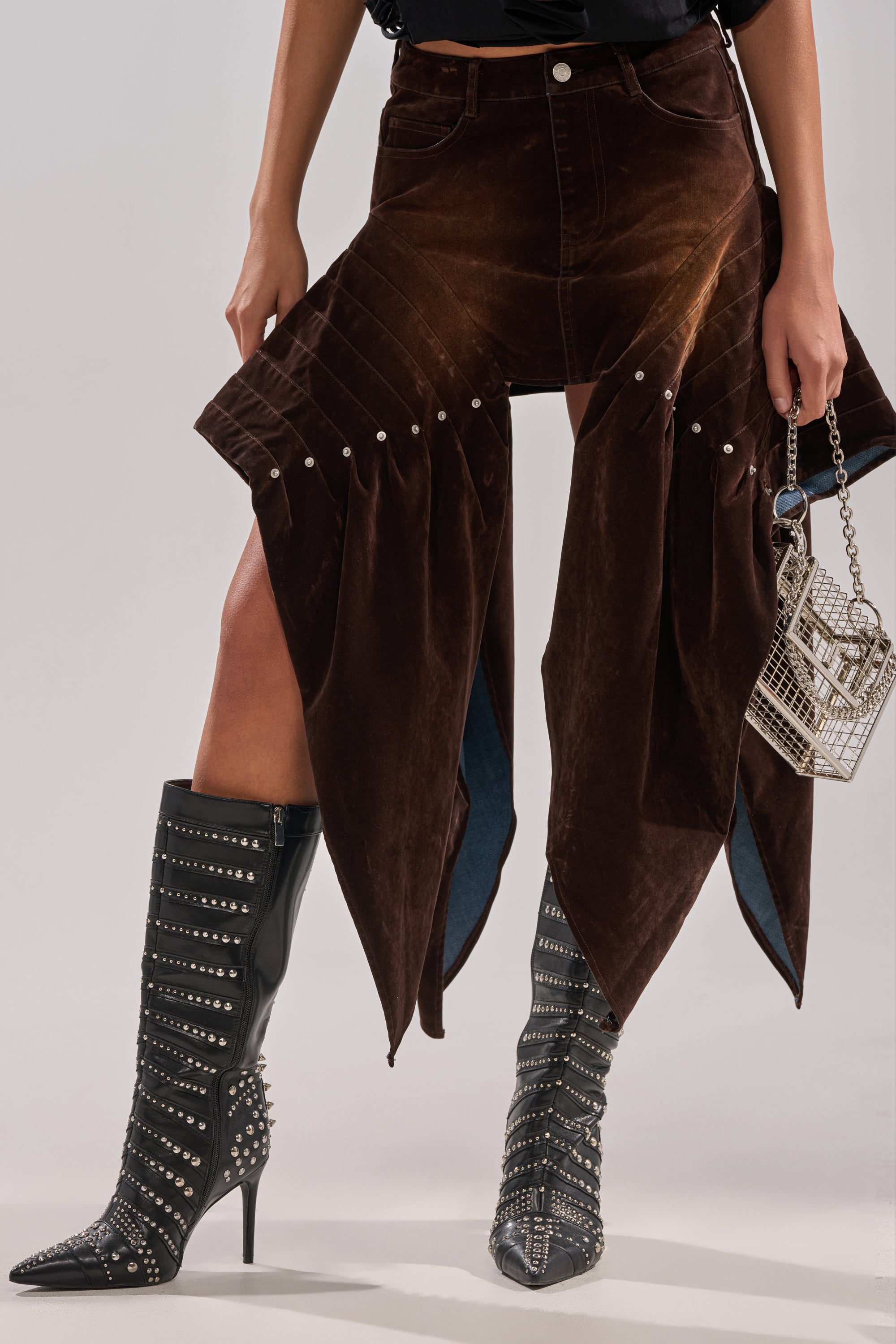 ALL FOR IN VELVET DENIM MINI SKIRT