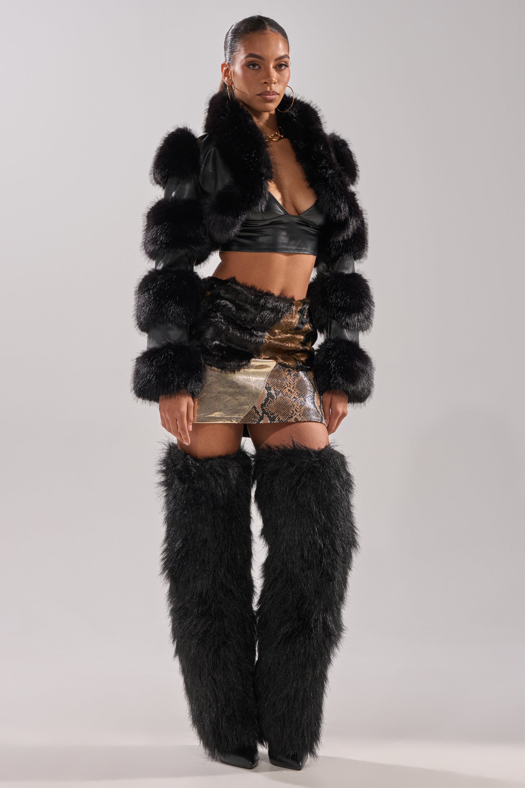 ALWAYS WANT YOU BY MY SIDE ABSTRACT FUR MINI SKIRT