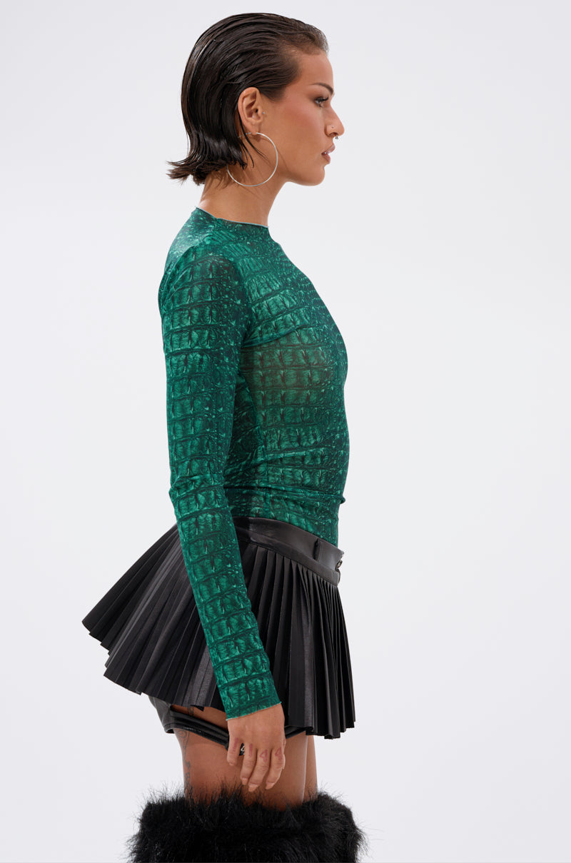 JESSICA PYTHON LONG SLEEVE MESH TOP