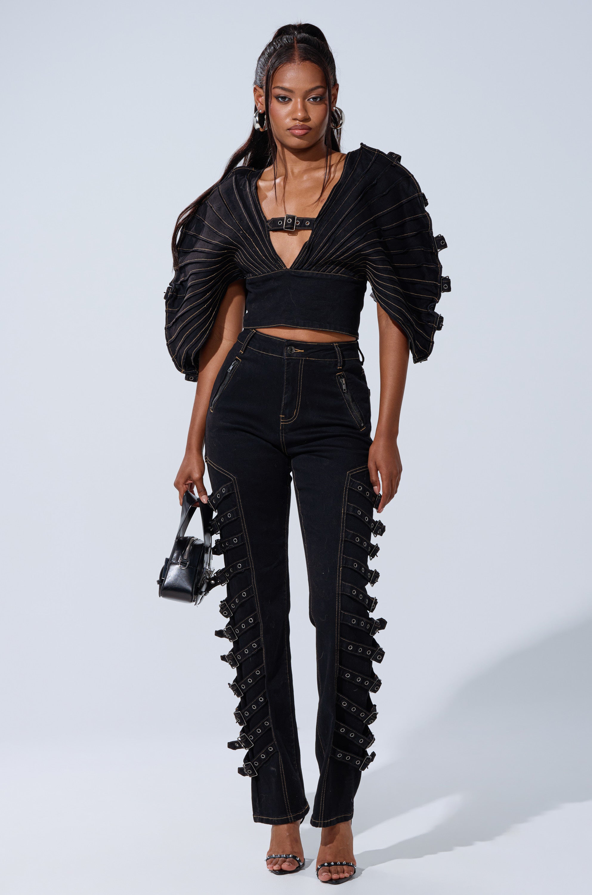BUCKLE UP DENIM BLOUSE