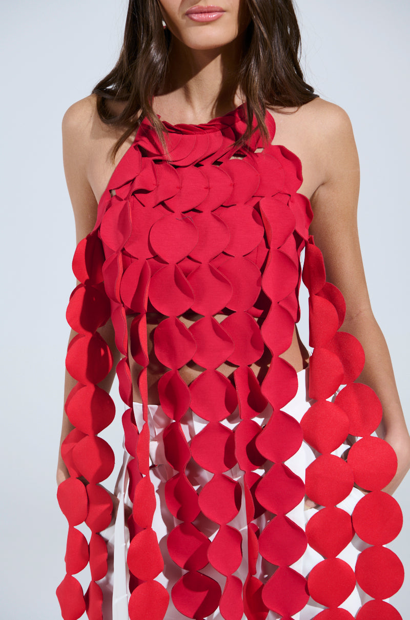 LIGHTS FLASHING HALTER TIE NECK TOP IN RED