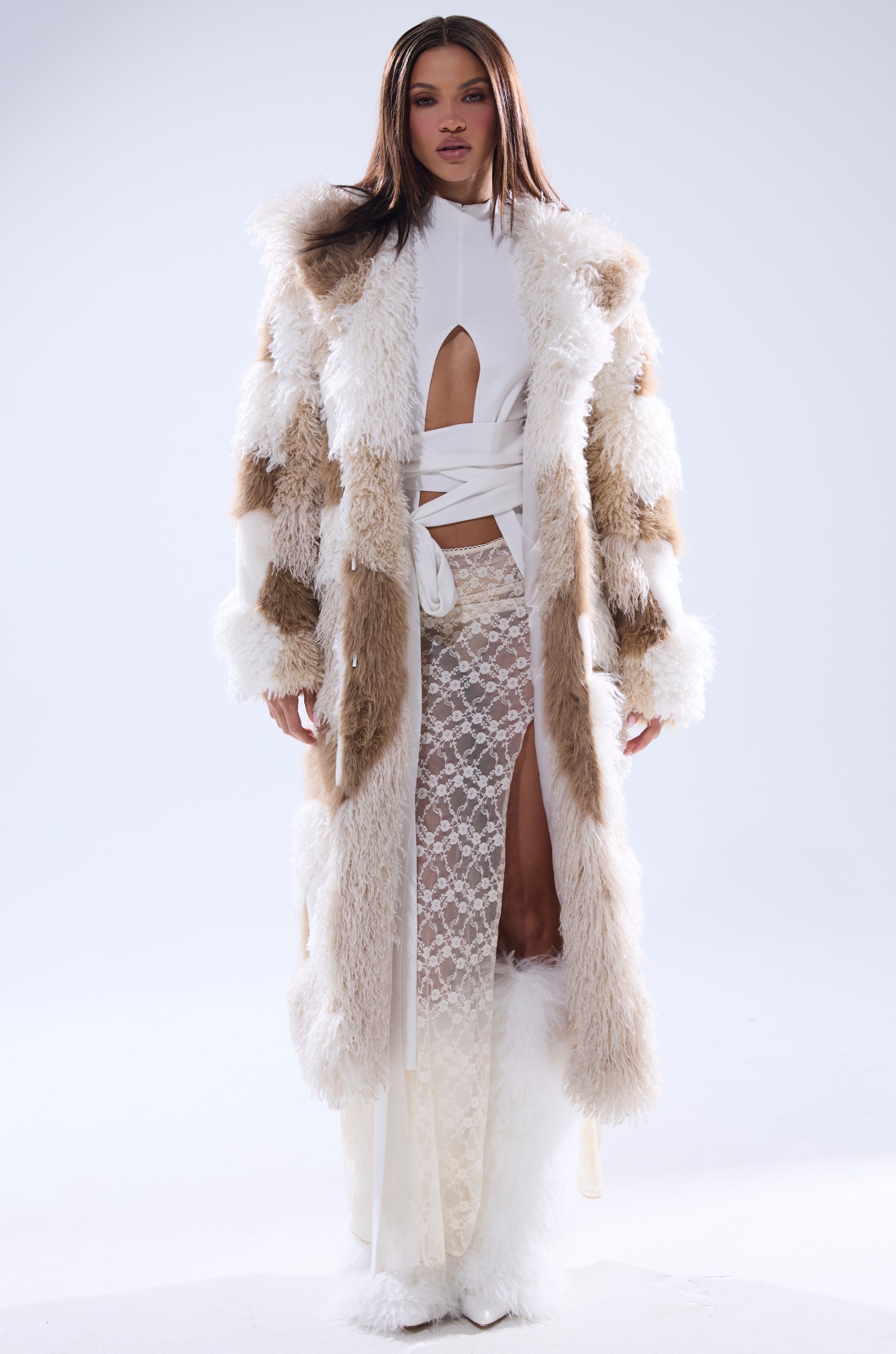 IN MY FEELS PATCHWORK FAUX FUR COAT