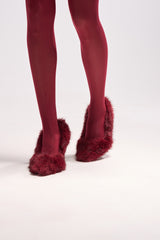 AZALEA WANG KURT BURGUNDY FUR EMBELLISHED PUMP