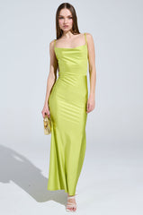 LADY OF THE NIGHT COWL NECK MAXI DRESS IN OLIVE